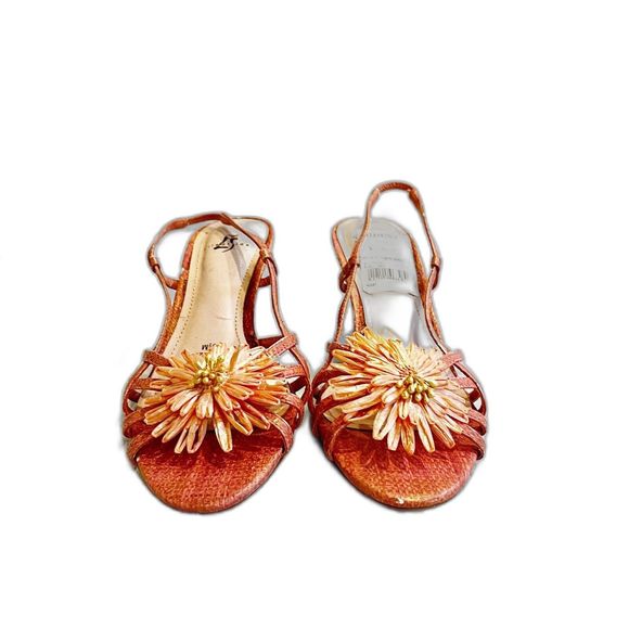 Life Stride Shoes - Life Stride Pink Flower Heels Women 5.5 Textile Straw Stiletto Slingback Astoria